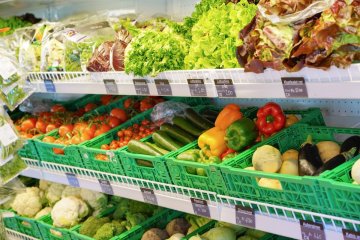 The large selection of salads and vegetables in the shops at Gstaad and Schönried